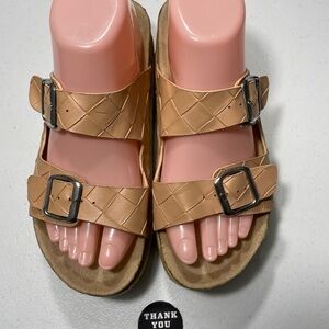 Wells Tan Quilted Double Strap Sandals Size SB-70